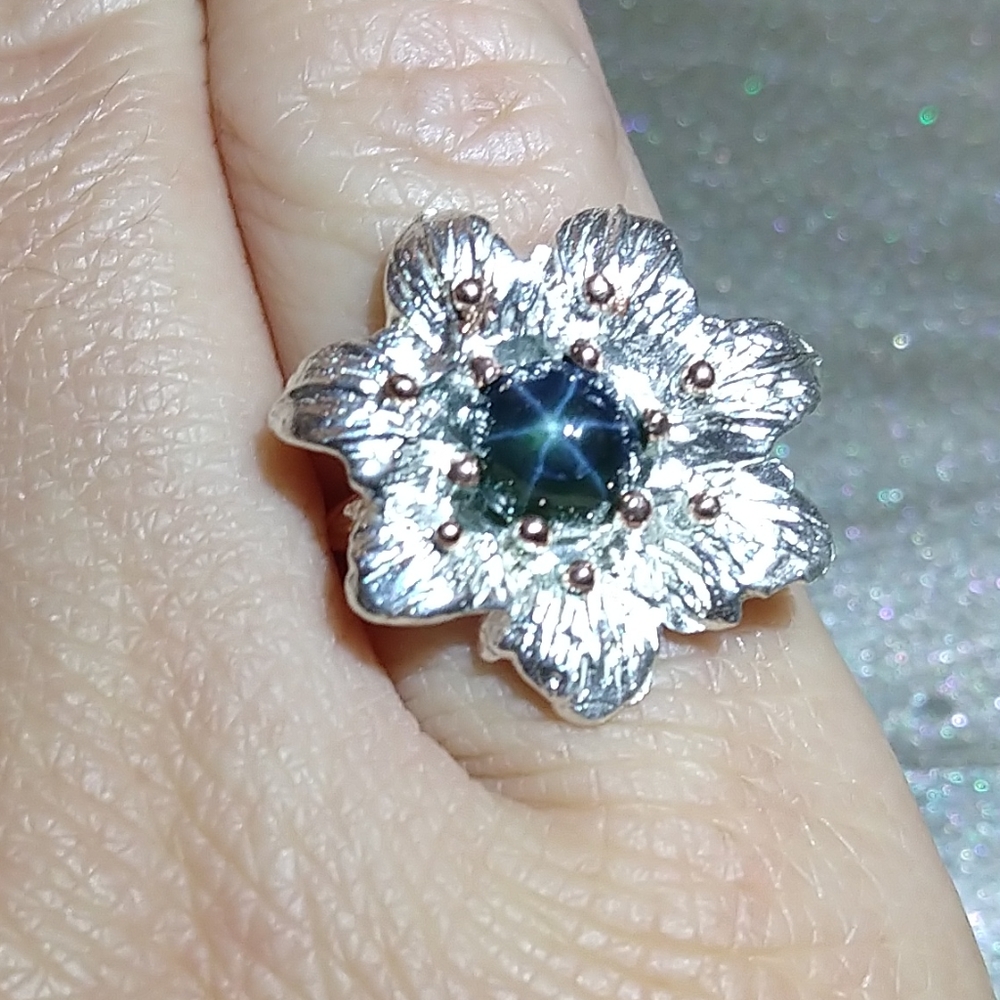 💢 SOLD 💢star sapphire flower art ring - Picture 7 of 8